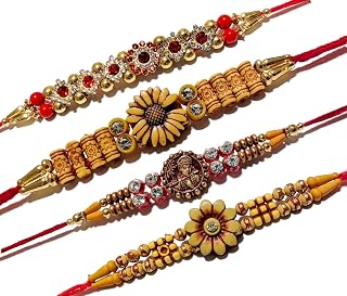 Generic Hand Crafted made of Beads Set Of 4 Rakhi | Rakhi for Brother | Premium Rakhi | Raksha Bandhan | Rakhi-24-4-2, Assorted