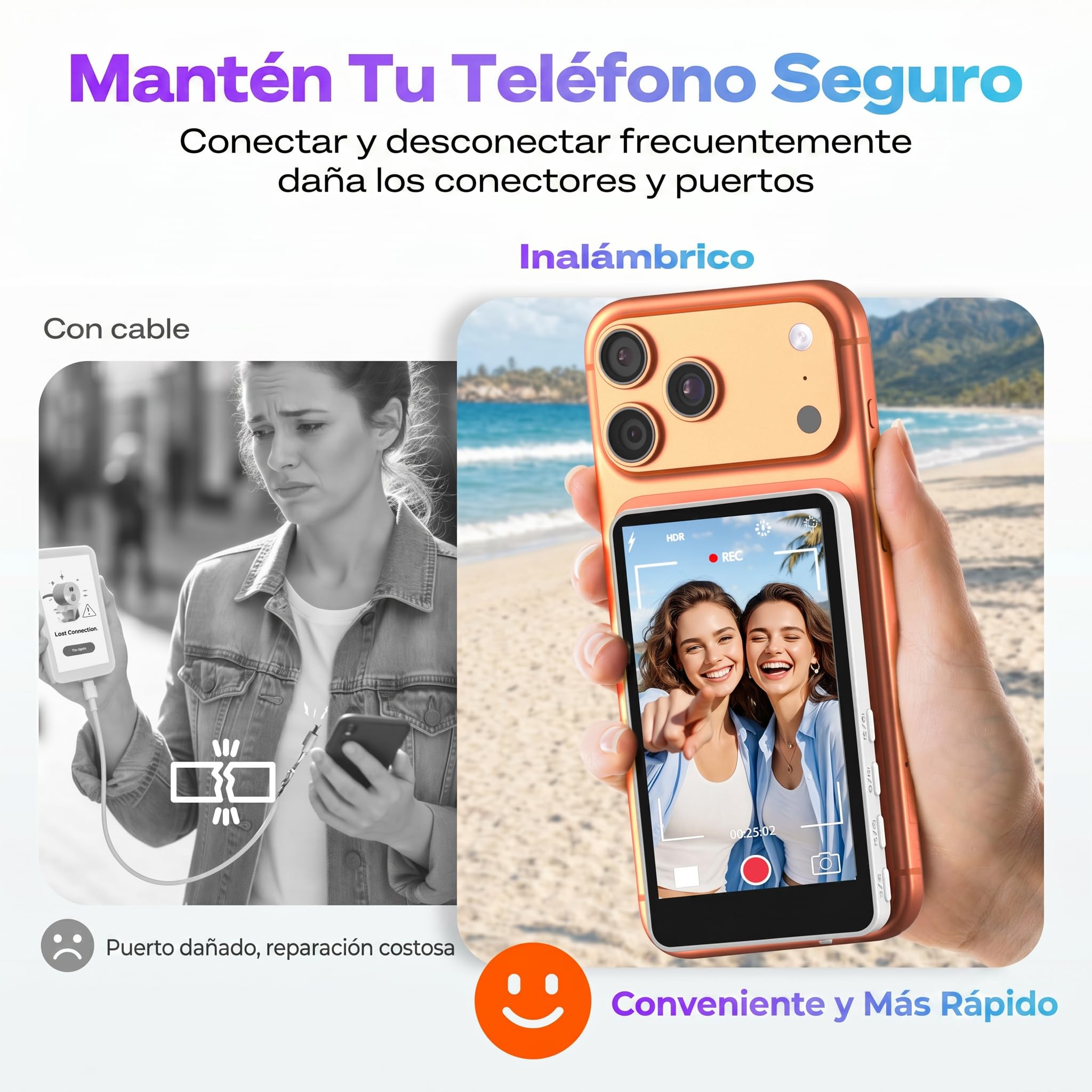 SYNCO XView Monitor para Teléfono iPhone7-17, Pantalla Magnética para Selfie Vlog Inalámbrico 50M Batería 3H, Altavoz Integrado para TikTok Youtube (Blanco)