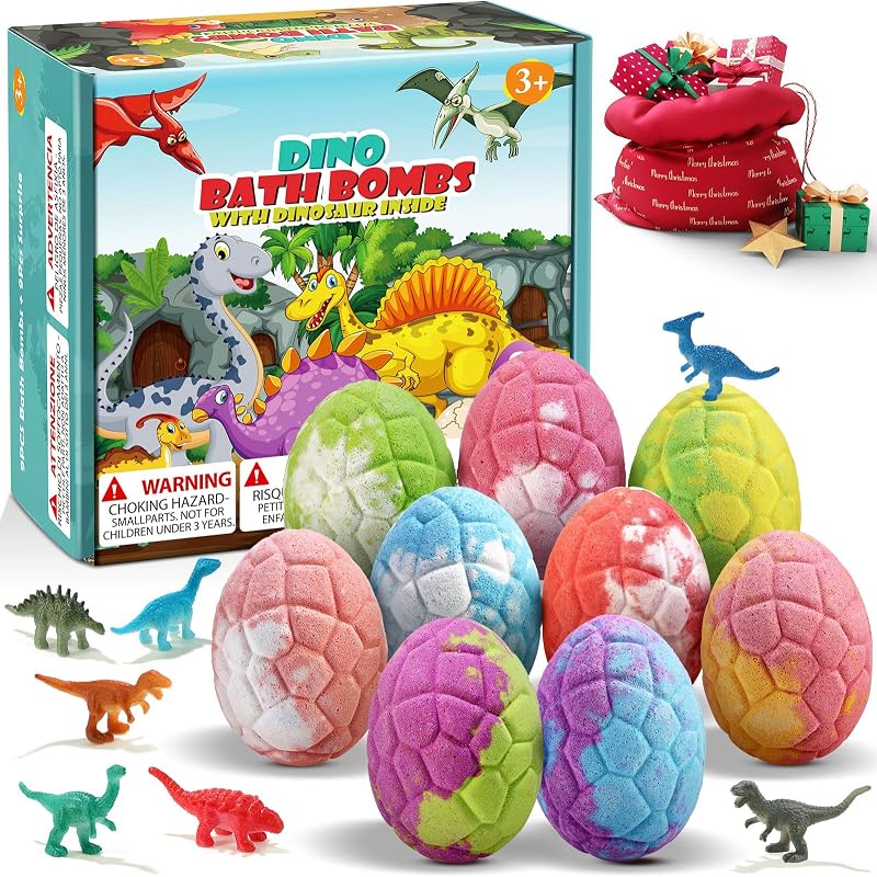 Bombas de banho Qivatex com brinquedos de dinossauro, Pacote com 9