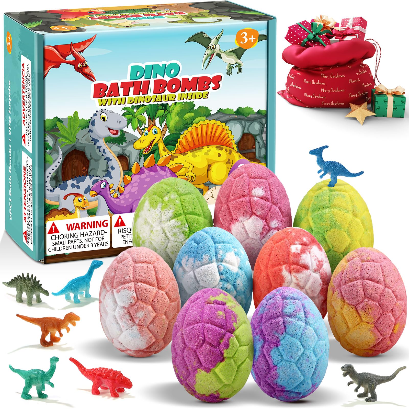 Qivatex Dinosauro Regalo 9 Bombe da Bagno con Giocattoli a Sorpresa all'interno Oli Essenziali Naturali Regalo Ragazzi e Ragazze Compleanno 3-12 anni, Uova di Pasqua 2025