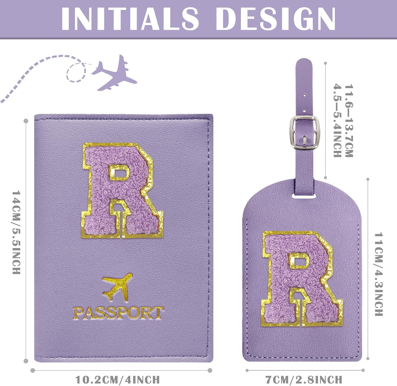 COSHAYSOO Initial Passport Cover Luggage Tag Set Letter Passport Holder Airplane Cruise Travel Essentials Vacation Traveling Accessories Personalized Gifts for Women Teen College Girls Purple R image 4