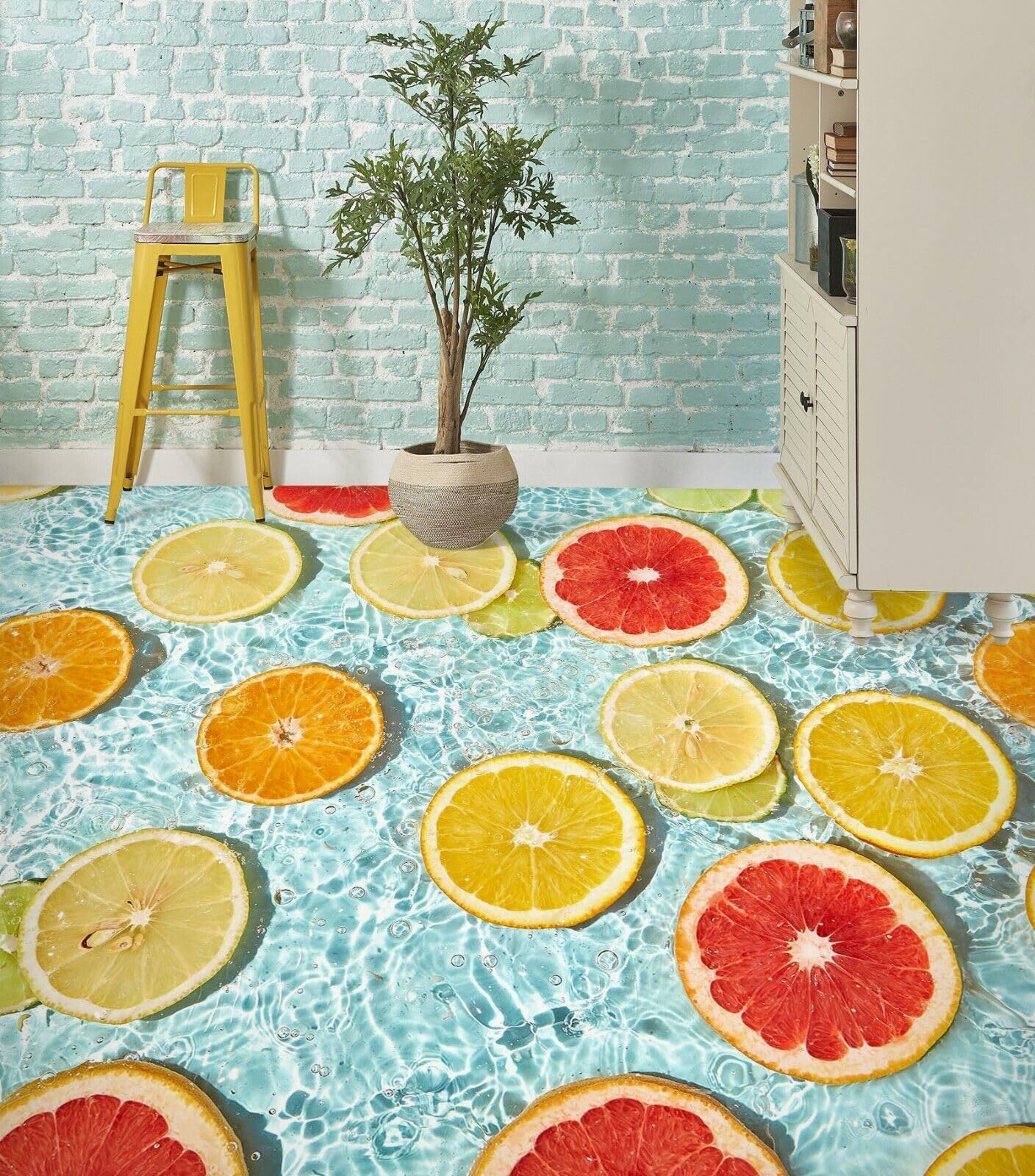 Cartel De Decoración De Piso Murales de papel pintado para suelo de naranja limón 3D, 250 * 175 cm Murales Pegatinas Cuarto de baño Vinilo autoadhesivo Papel tapiz