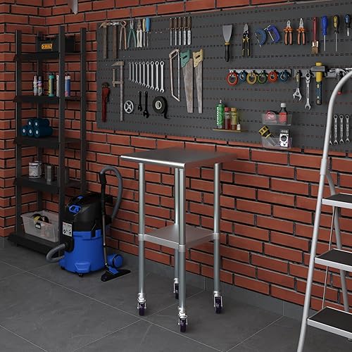 Miniatura 7 de AmGood Mesa de acero inoxidable de 20 pulgadas de largo x 20 pulgadas de profundidad con ruedas