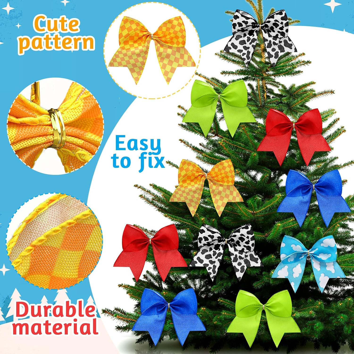 Chunful 12 Pcs Theme Christmas Bows Ornaments, 6 Inch, Cartoon image 2