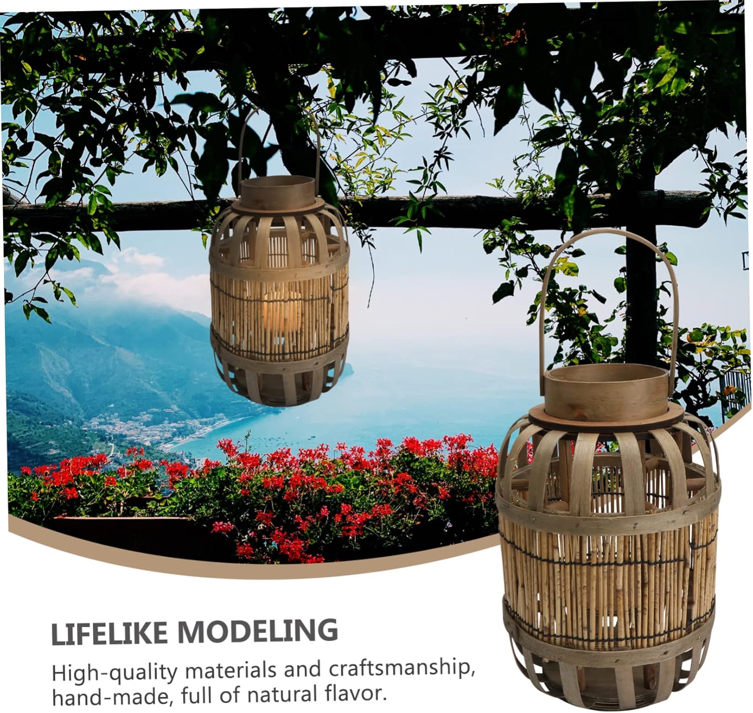 1Pc Hand-Woven Woven Lantern Wooden Candleholder Decorative Candle Lantern for Home Garden Holiday Parties Portable Rustic Wind Lamp