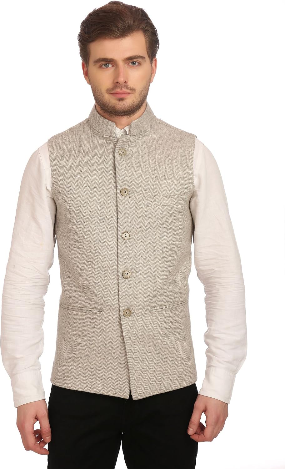 WINTAGE Men's Tweed Bandhgala Festive Nehru Jacket Waistcoat -3 Colors