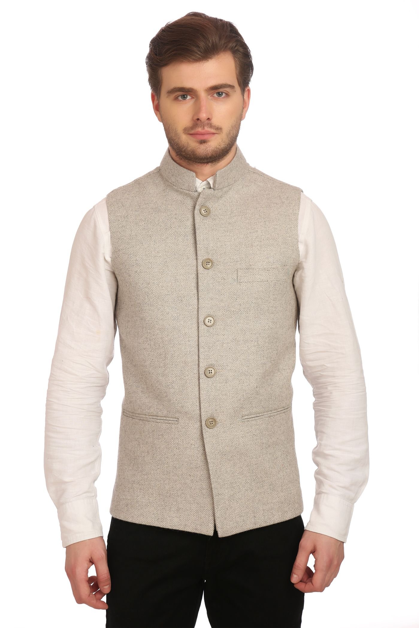 Men's Tweed Bandhgala Festive Nehru Jacket Waistcoat