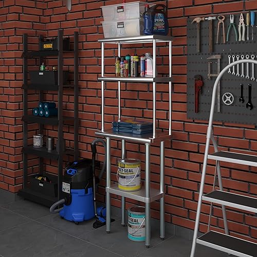 Miniatura 8 de Mesa de trabajo de acero inoxidable con estante ancho de doble nivel | Combo de mesa de preparación de cocina y estantes de metal