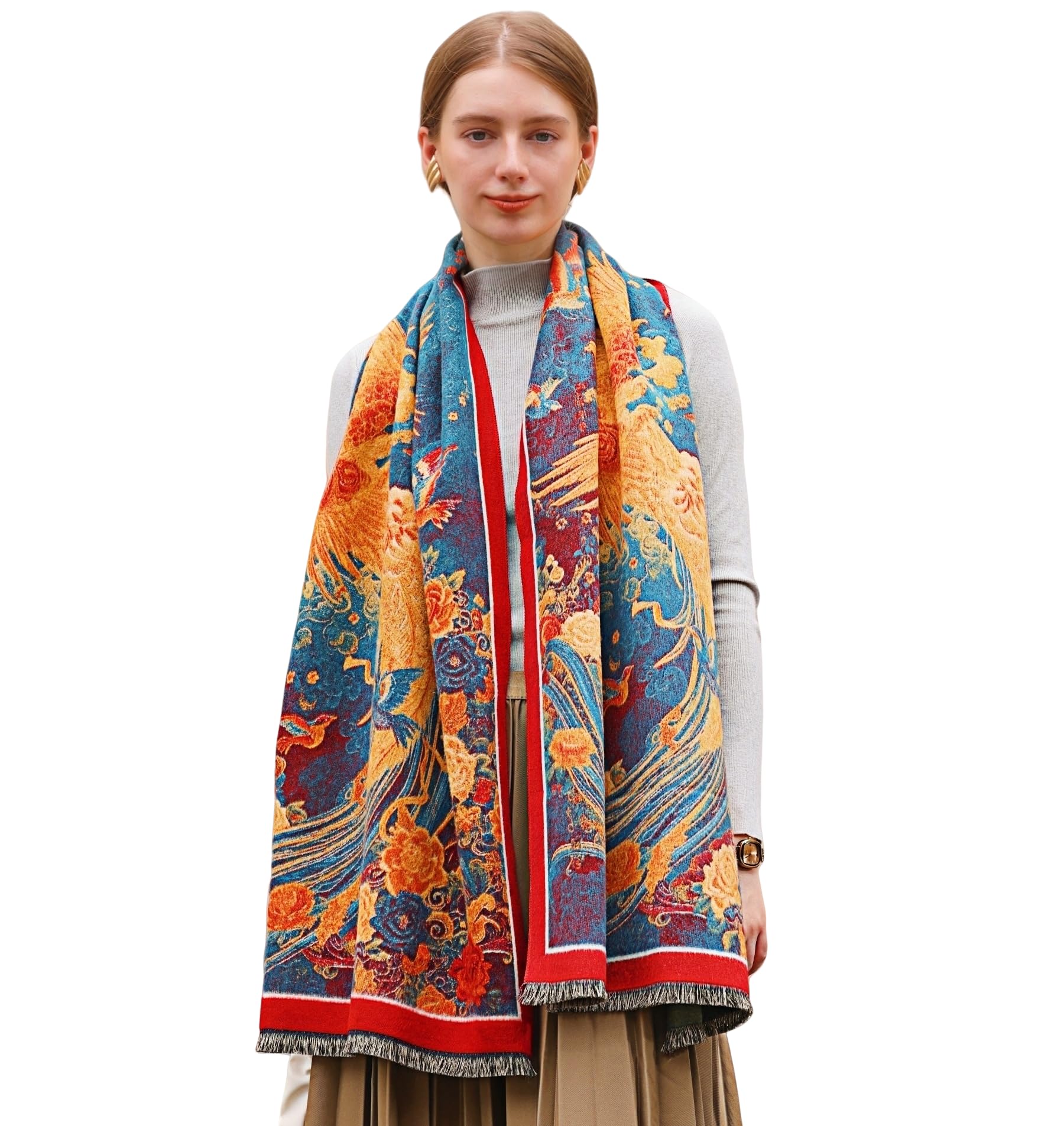 Wander Agio Winter Pashmina Shawls and Wraps Blanket Fashion Shawl Decoration Scarves Handmade Embroider Womens Paisley Scarf