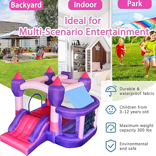 Miniatura 5 de RETRO JUMP Casa inflable para rebotar, casa inflable para niños al aire libre, casa inflable para niños con piscina de pelotas de salto y aro de
