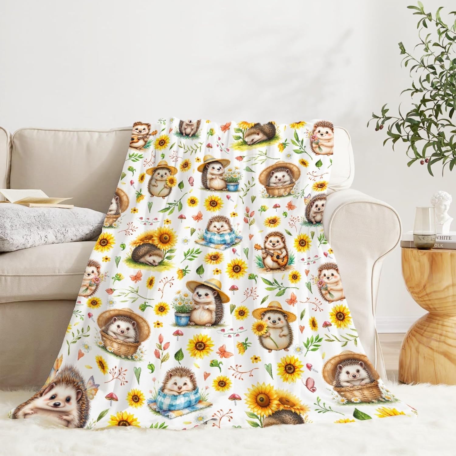 Hedgehog Blanket,Hedgehog Gifts,Soft Cozy Cute Sunflower Throws for Kids Boys Girls,Lightweight Quilts for Bedroom Sofa,40"x50"