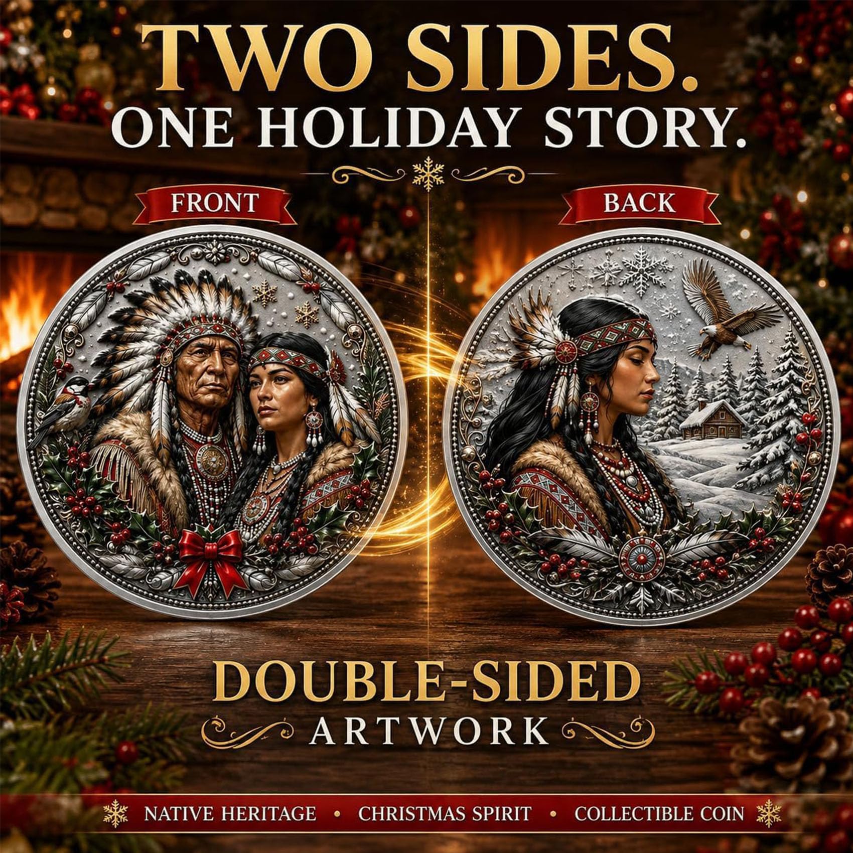 Moneta commemorativa natalizia a tema nativi americani Doppio lato (5Pcs)