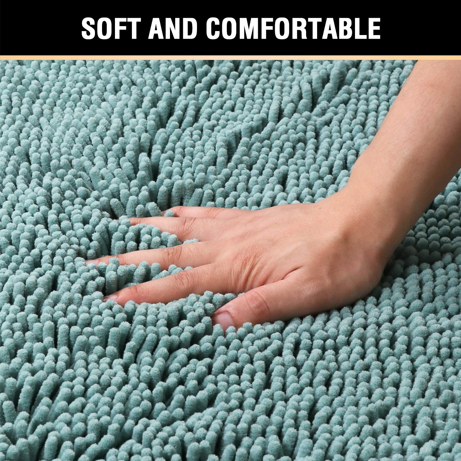 Bath Rugs Non Slip Thick Chenille Bath Mats Hot Melt Adhesive on Backing Plush Dense Planting Shower Mat Water Absorbent Fluffy Shag Rugs Machine Washable Thickness 2.5cm (Green, 20x32 in)