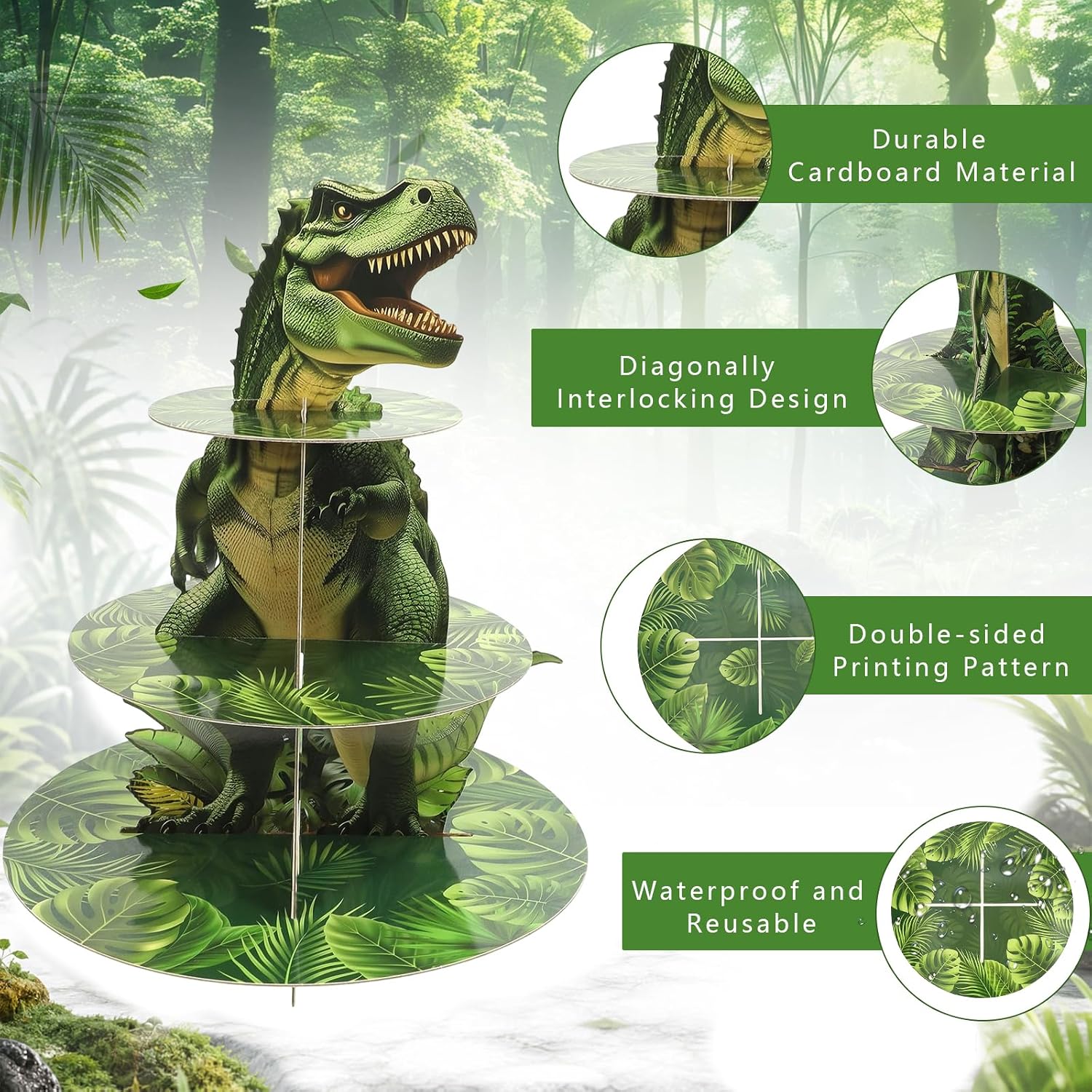3-Tier Dinosaur Cupcake Stand for Dessert Tower Birthday Party Decorations image 5