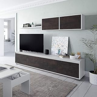 Miroytengo Modulo de Salón TV Salón Comedor Andy Estilo Industrial Color Blanco y Marrón 200 cm