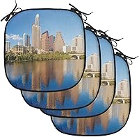 Vista 20 de Lunarable USA Chair Cushion Pad, American Cities Skylines Metropolis Architecture Sketch Style Hand Drawn Art Print, Seat Padding for Kitchen &