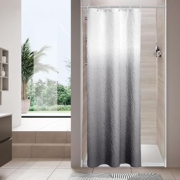 Grey Ombre Fabric Shower Curtain, 3D Marble Geometric Embossed, 36 x 72