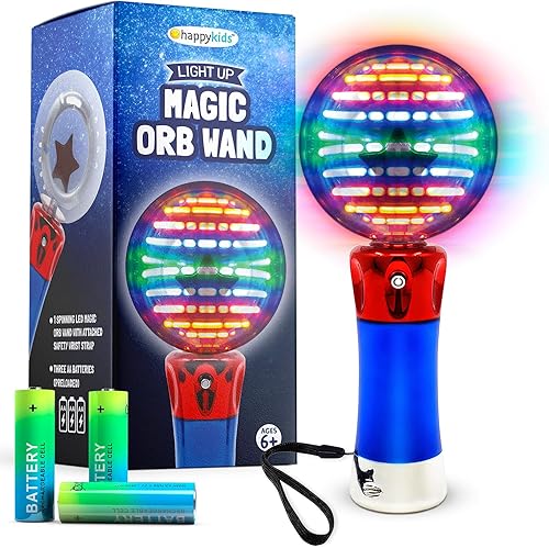 Happy Kids Juguete de varita mágica LED giratoria con luz LED para niños, globo de estrella que cambia de color, incluye baterías y correa, regalo