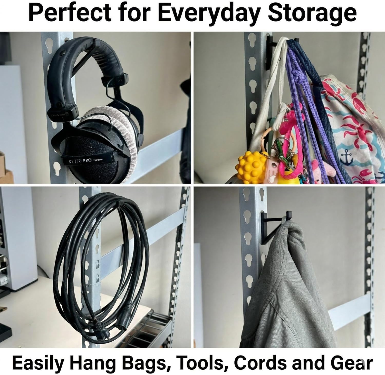 Garage Storage Utility Hooks (4-Pack) – Keyhole Shelving Hook Fits Standard Boltless Uprights – Strong Organization for Workshop & Shelves (Yellow)