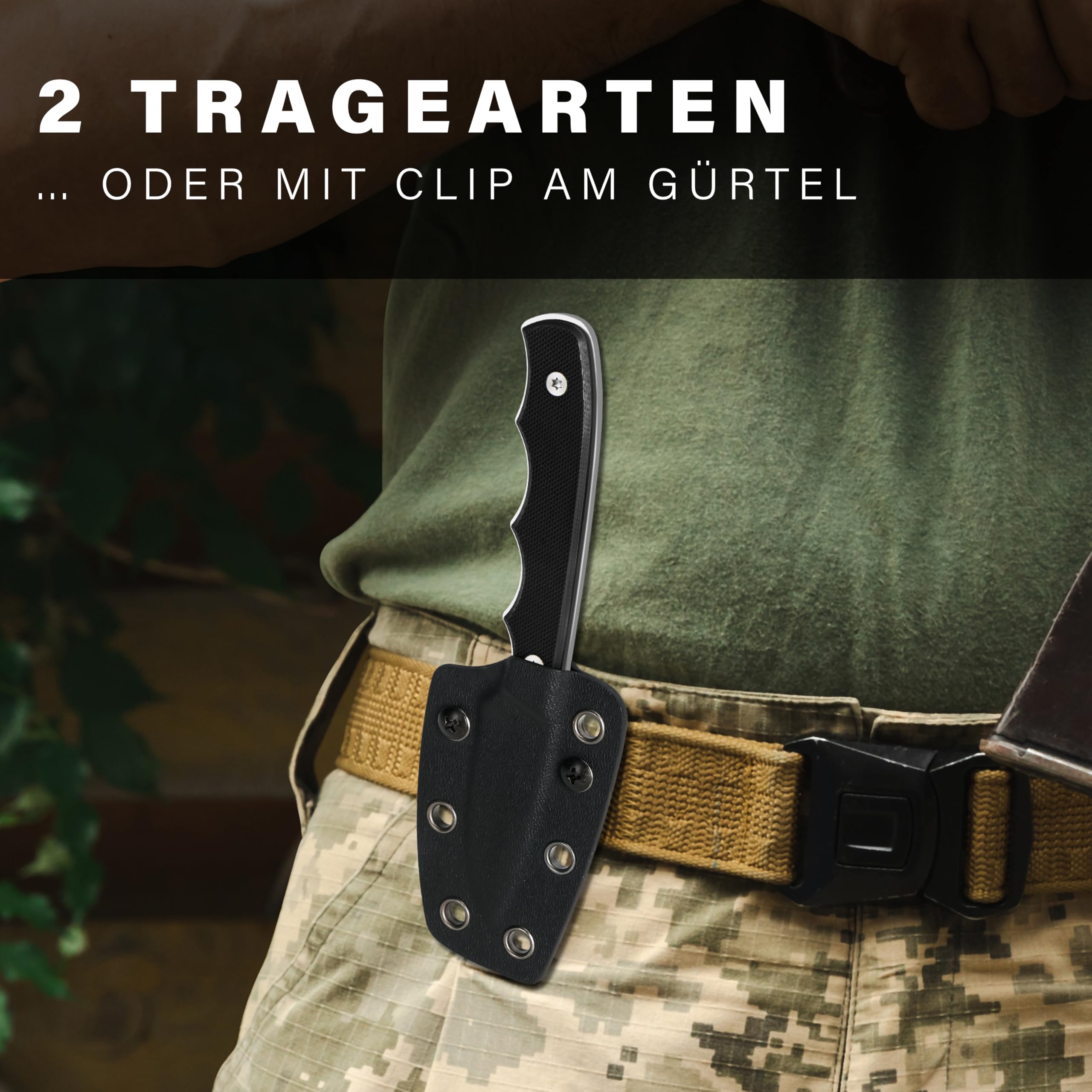 GREIFS® Neck Knife Messer NEXUS mit Kydex Scheide, Clip+Paracord zum Umhängen oder Einstecken, Tactical Survival EDC Outdoor Messer versteckt Tragen - Legal in Deutschland - 42a konform (Silver-Black)