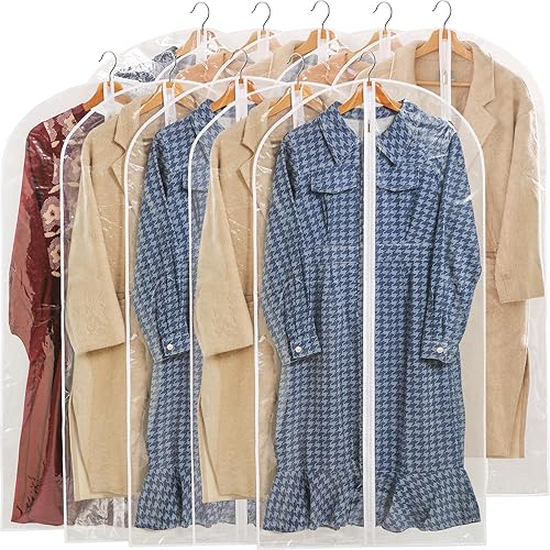 Vista 14 de Bolsas de ropa para colgar ropa, 6 bolsas de ropa transparentes, bolsa de plástico a prueba de polvo, protector de abrigo con cremallera para All