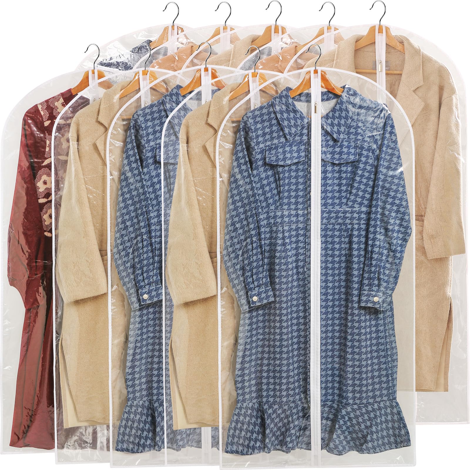 Perber All Clear Garment Bags for Hanging Clothes, 48" Suit Bags for Closet Storage, Plastic Dustproof Suit Cover Bags, Clothes Protectors Bag with