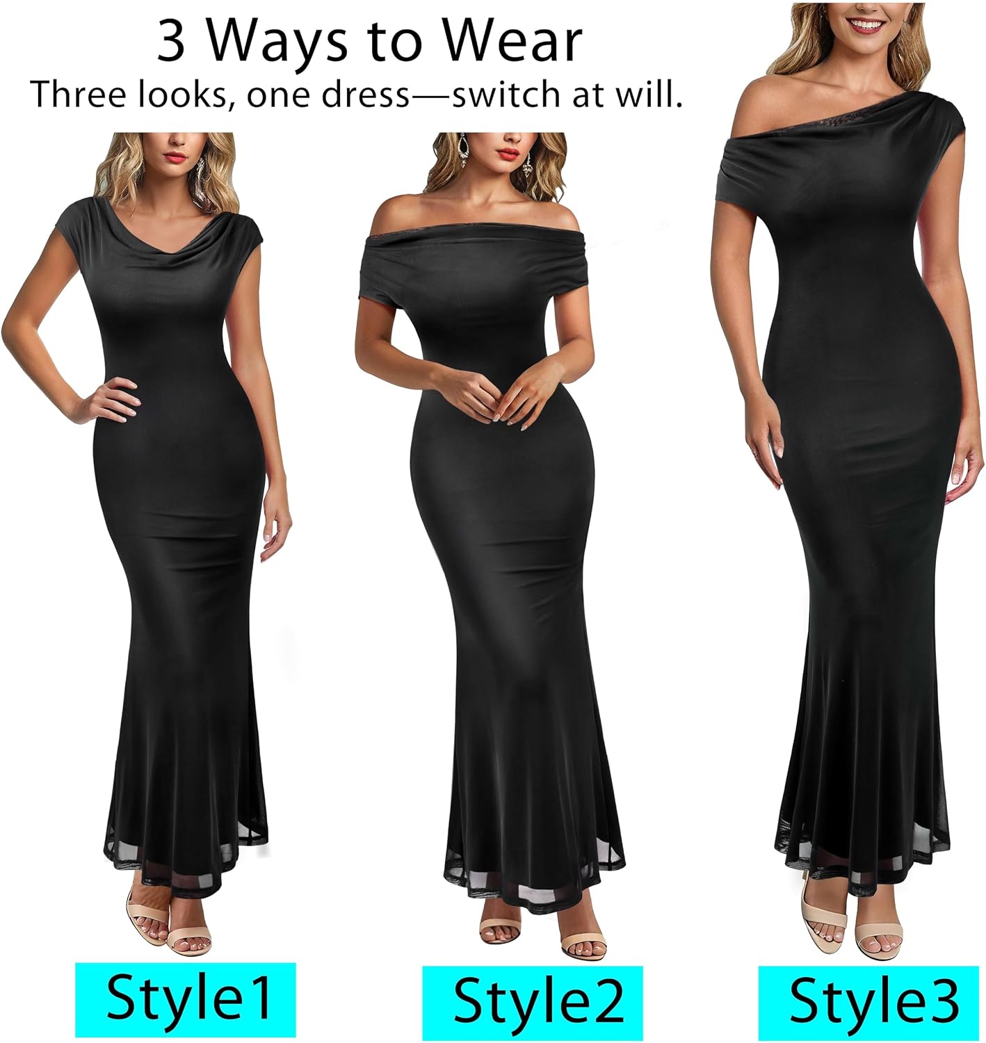 VFSHOW Womens Off The Shoulder Wedding Guest Maxi Long Dress 2026 Sexy Mesh One Shoulder Formal Cocktail Bodycon Dresses