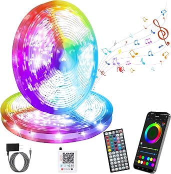 GANZQH Led Lights for Bedroom 150ft 2 Rolls of 75ft Music Sync Color Changing Led Strip Lights, Led Light Strip with Remote, App Control, DIY RGB Led Tap Lights Living Room Decor Aesthetic