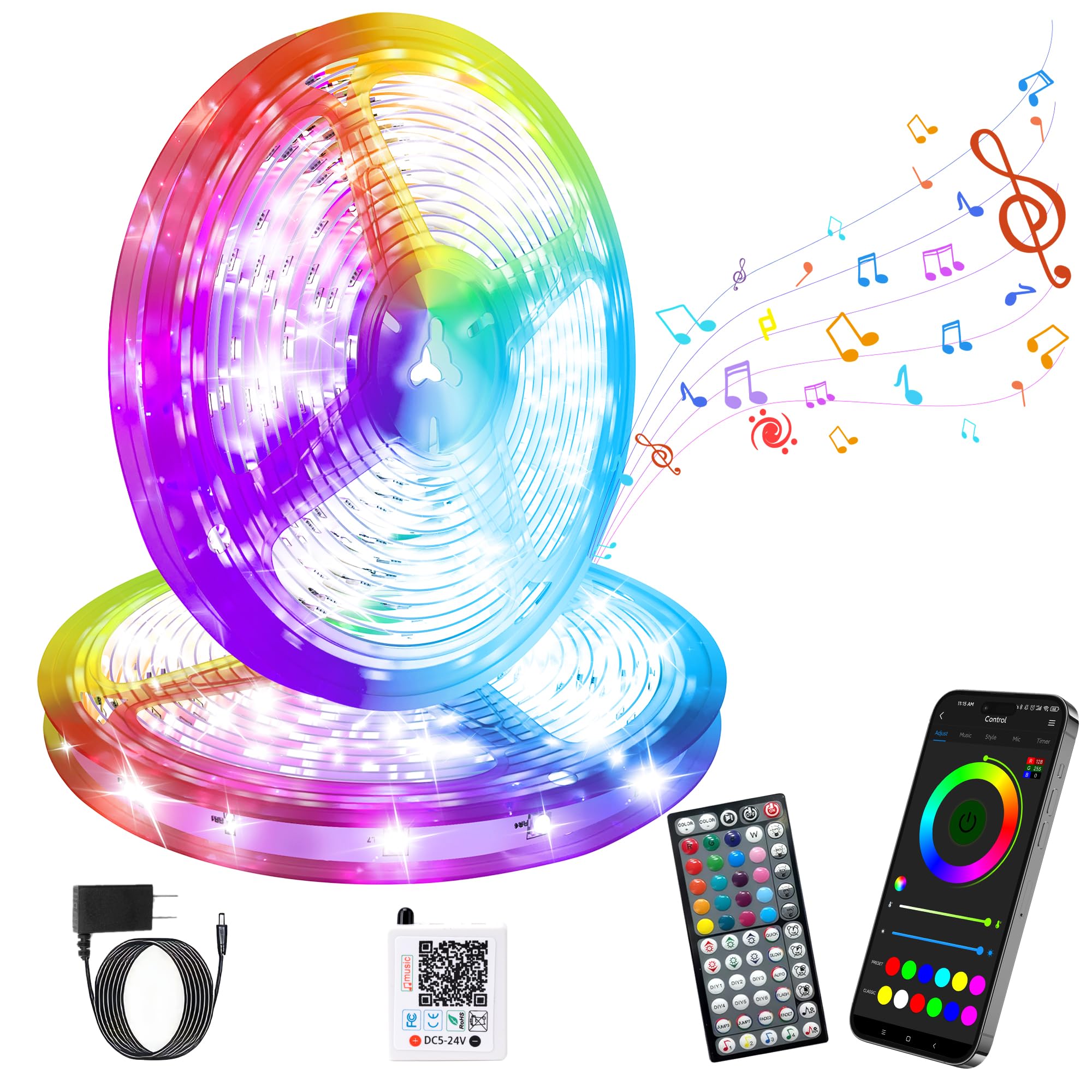 led lights for bedroom 150ft (2 rolls of 75ft) music sync color changing led strip lights, led light strip with remote, app control, diy rgb led strip led tap lights living room decor aesthetic