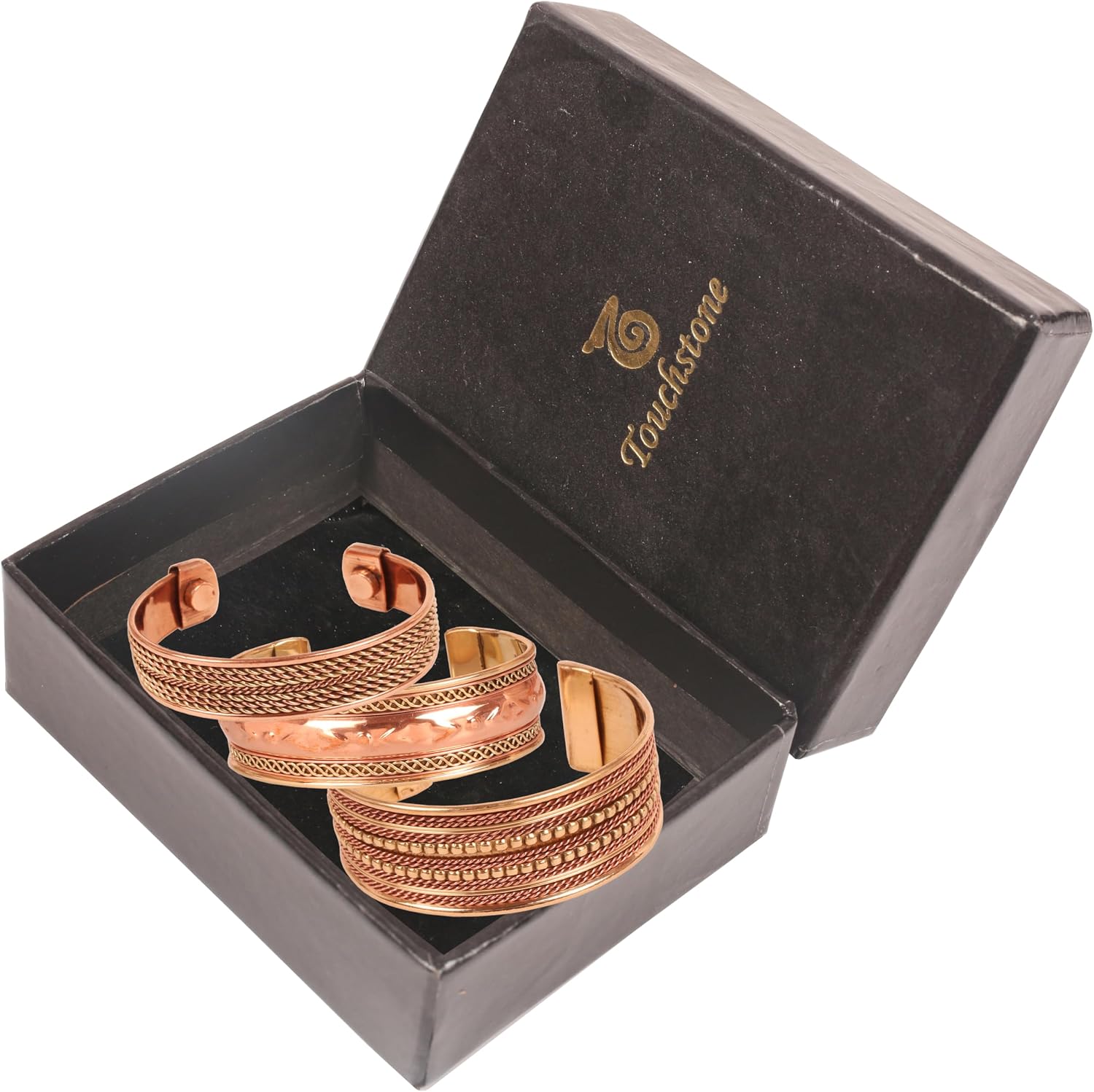 Touchstone Indian Three Metal Copper Brass Peace Healing Chakra Yoga Meditation Mantra Jewelry Bracelet for Women and Men.