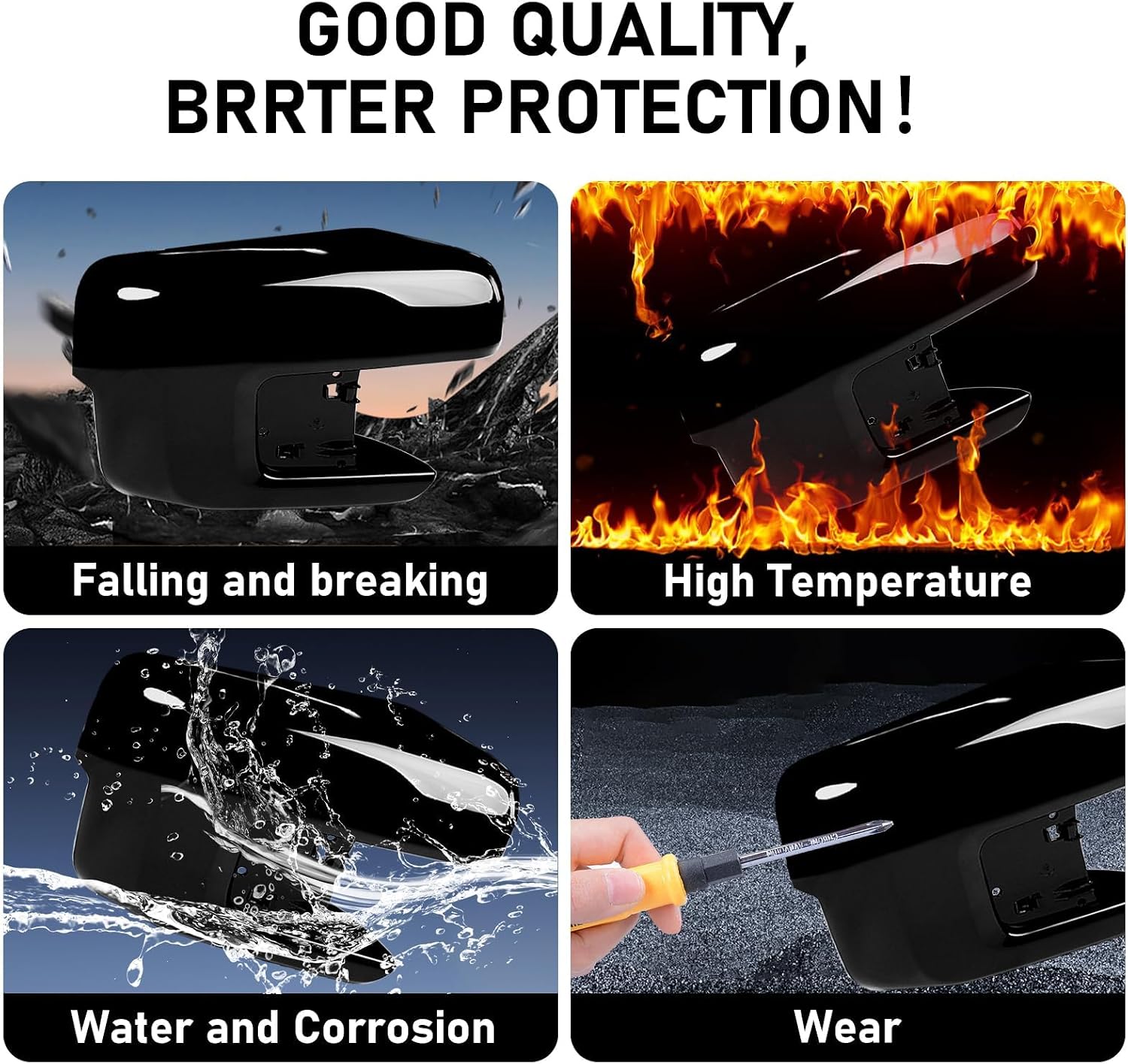 Moonlinks Compatible with 2021 2022 2023 2024 2025 Ford F150 Right Side Mirror Cover Replacement, Glossy Black Exterior Right Passenger Side Door Rear view Mirror Cap Trim, WITH Turn Signal Light