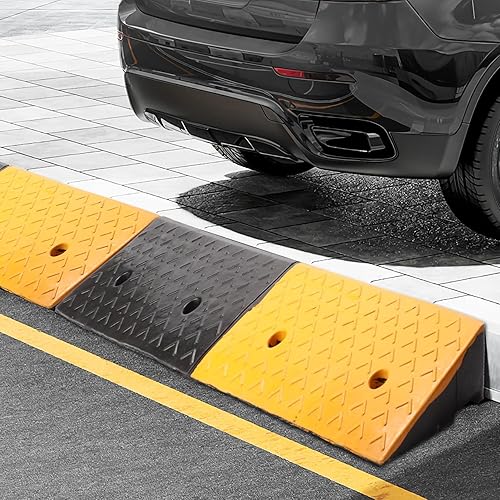 Miniatura 10 de MYOYAY Rampa de goma de 4 pulgadas, rampa de umbral de goma resistente, rampa de umbral de 10 toneladas para vehículos de automóvil, rampa de