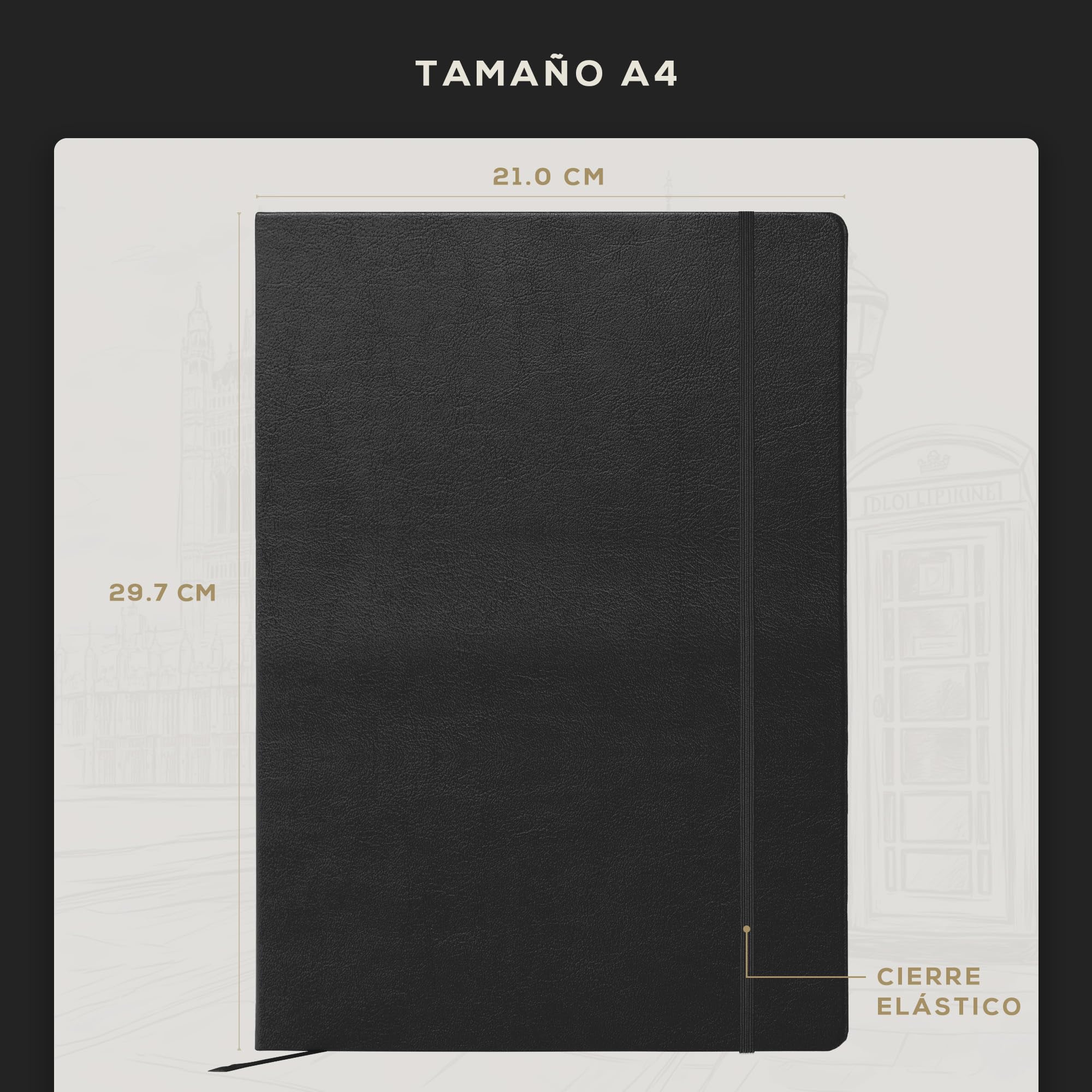 BEECHMORE BOOKS Cuaderno de bocetos A4 (21 x 29,7 cm) – 156 páginas, 160 g/m² | Tapa dura piel vegana, apertura plana, bloc en blanco, caja de regalo, hojas perforadas, bloc de dibujo profesional