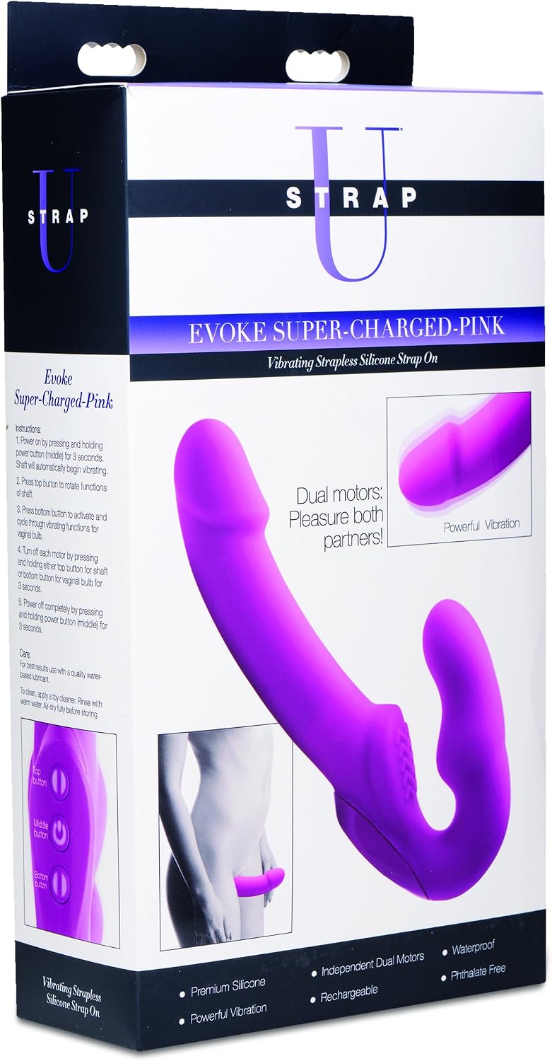 Evoke Rechargeable Vibrating Silicone Strapless Strap On- Pink