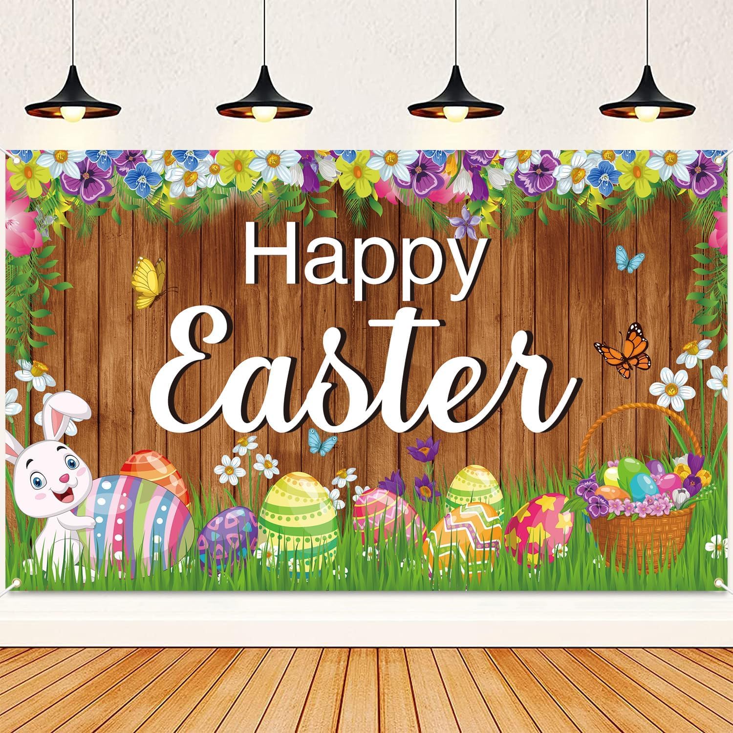 Large Happy Easter Backdrop 71"X43" Happy Easter Banner Happy Easter Decorations Indoor Outdoor Wall Background Party Supplies