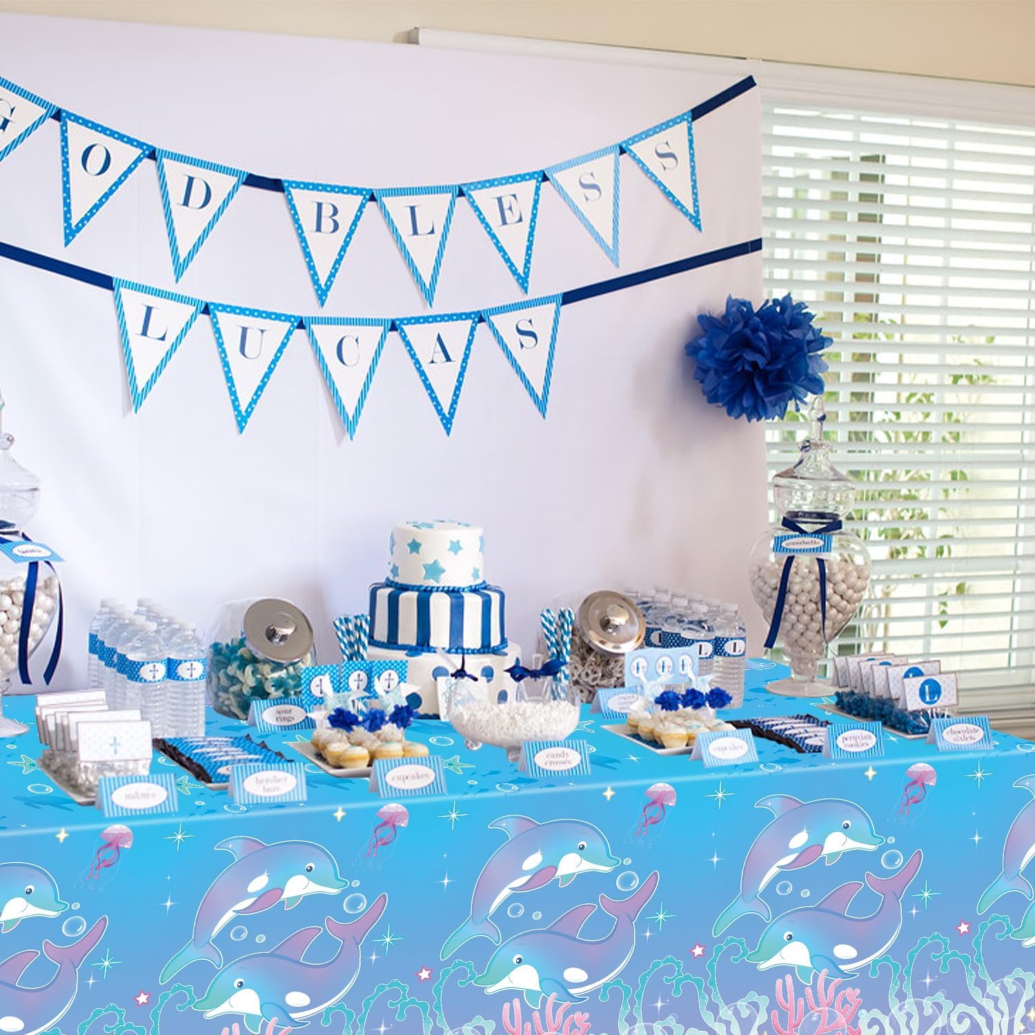4 Pack Dolphin Party Themed Party Tablecloth, Dolphin Birthday Party Supplies Table Cover Decorations Tablecloth, for Ocean DolphinTheme Birthday Baby Shower Party Supplies 52 x 86 Inch