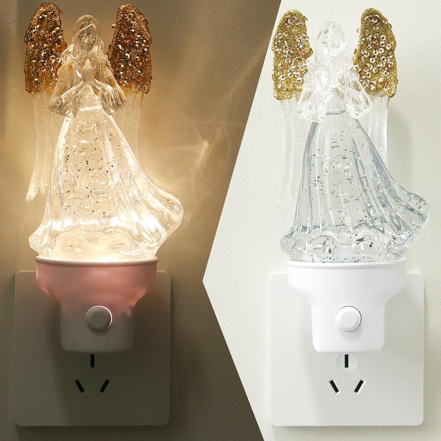Yuxelulmai Christmas Angel Night Light Plug into Wall Swirling Glitter USB Portable Christmas Decorative Night Light Decoration for
