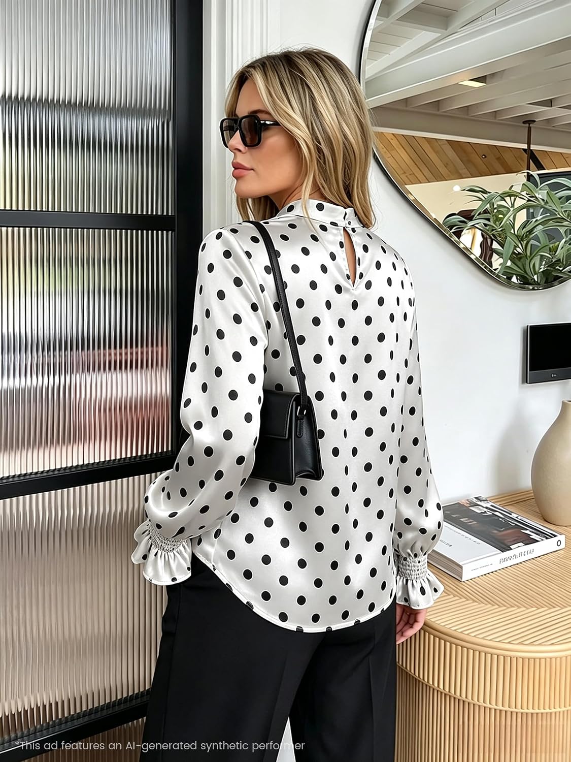 Funlingo Womens Silk Satin Long Sleeve Tops Mock Neck Dressy Casual Blouses image 4