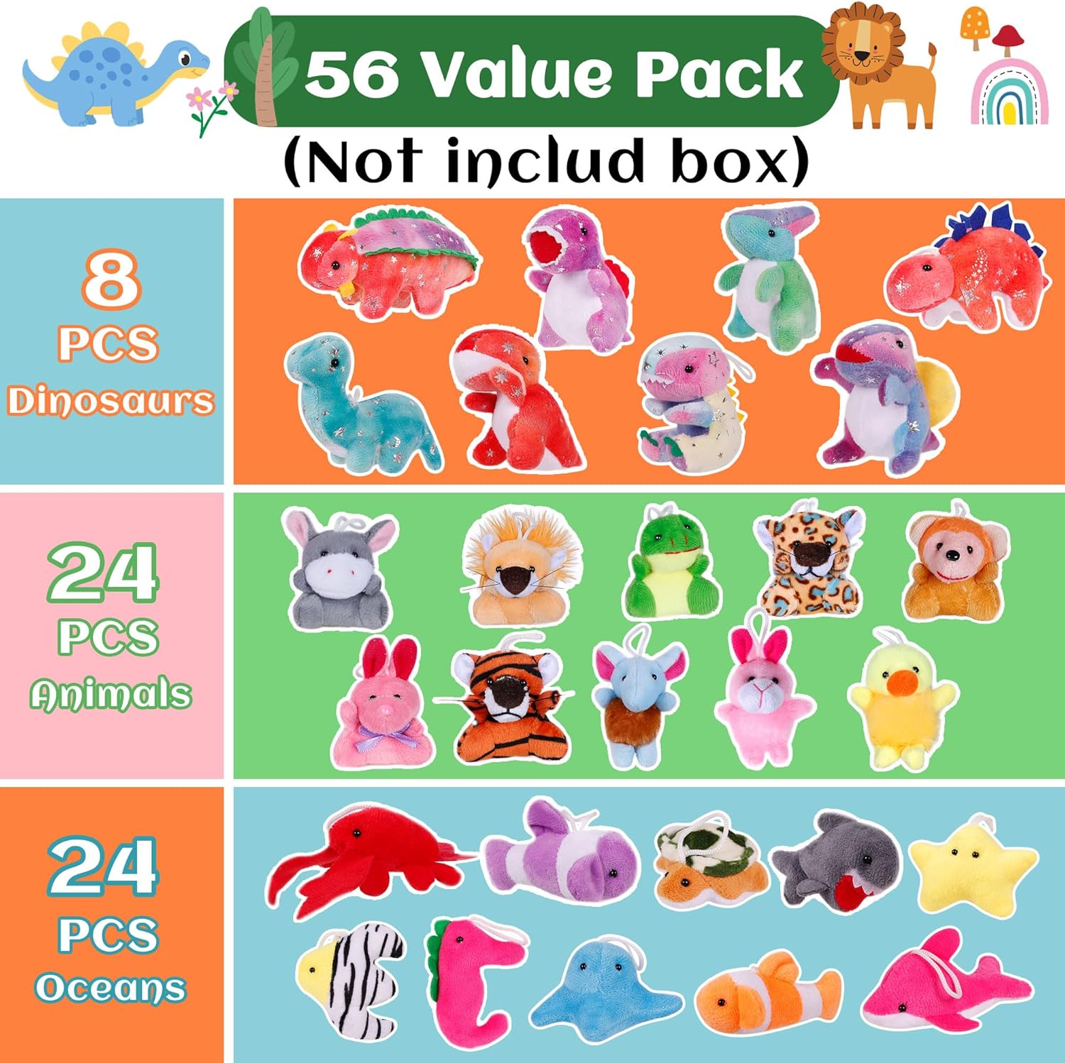 56 Pack Small Stuffed Animals Bulk, Mini Plush Animals, Treasure Box Toys for Classroom, Party Favors for Kid, Carnival Prizes, Stuffed Toys for Stocking Stuffers, Claw Machine Filler