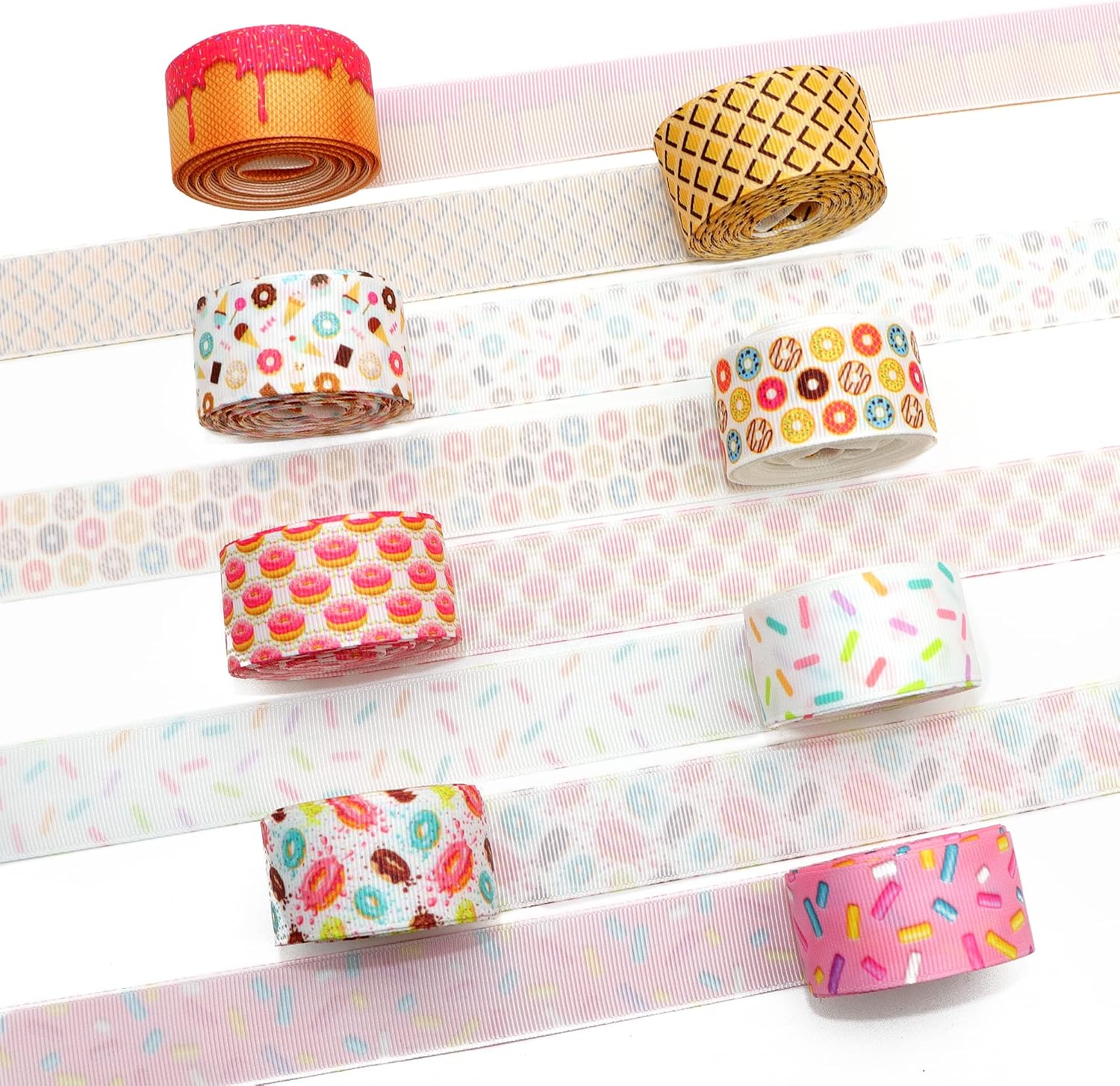 David accessories Donuts Grosgrain Ribbon Tape 1" Wide x 40 Yards Total-8 Rolls 5 Yards for DIY Handmade Hair Bow Headwear Wedding Festival Home Party Birthday Decorations Gift Packing (Donuts)