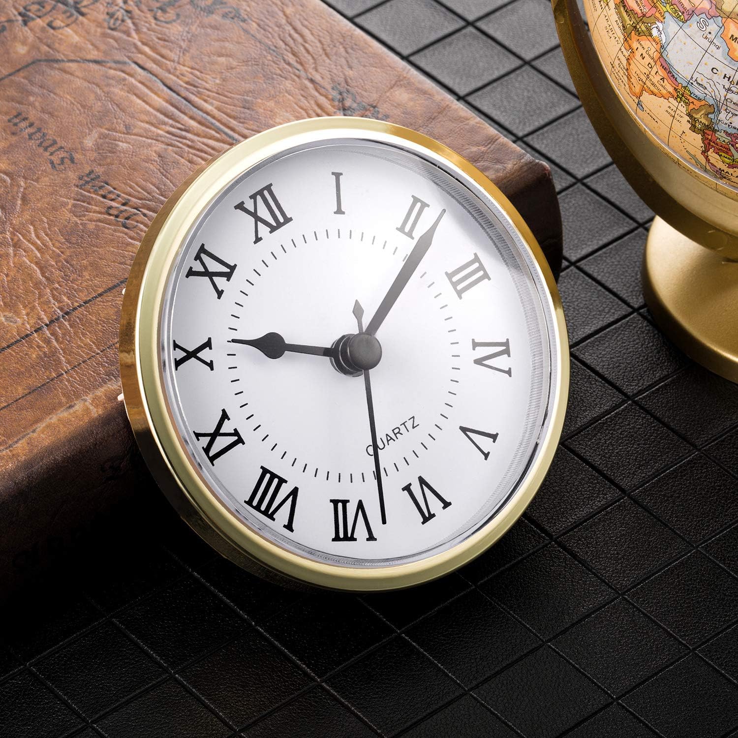 Hicarer 3-1/2 Inch (90 mm) Quartz Clock Fit-up/Insert with Roman Numeral, Quartz Movement (Gold Trim)