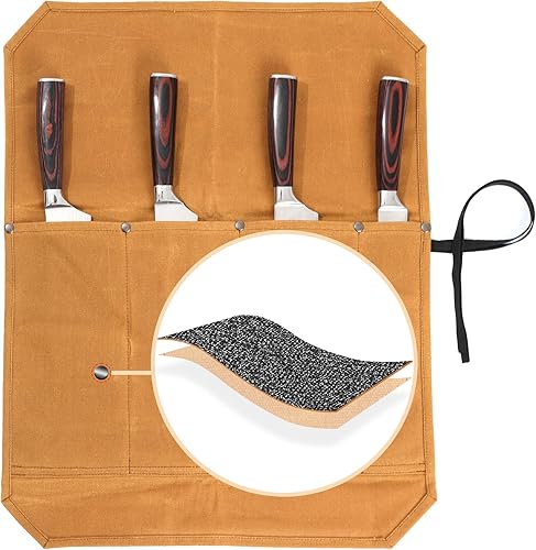 Bolsas para cuchillos de lona encerada de 16 onzas (4 ranuras y tela anticorte especializada), bolsa multiusos para cuchillos con cuerda de amarre,