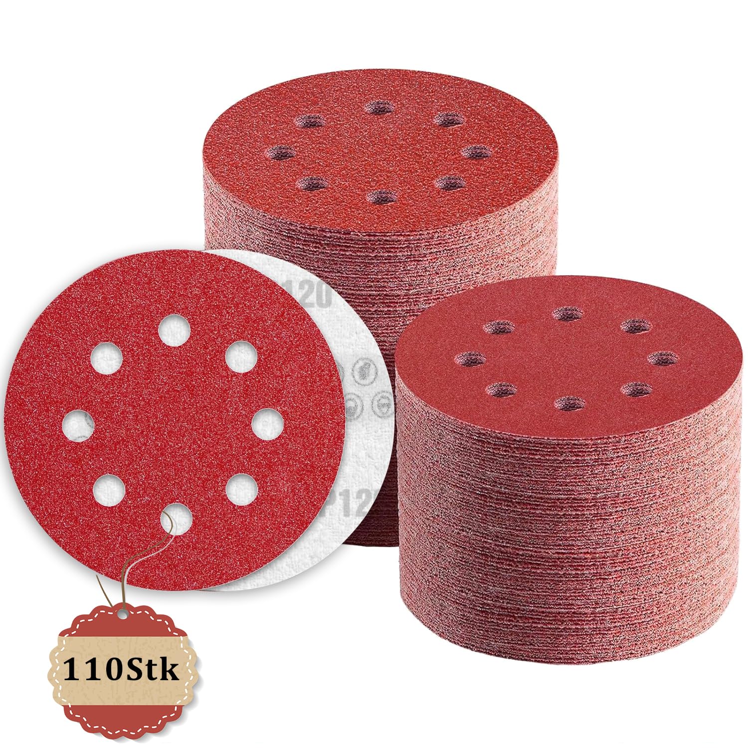 Schleifpapier 125mm Klett 40 Körnung, 8 Loch Schleifscheiben 125mm Rund Klett für Exzenterschleifer by TWSTYFAL (80 Stück)