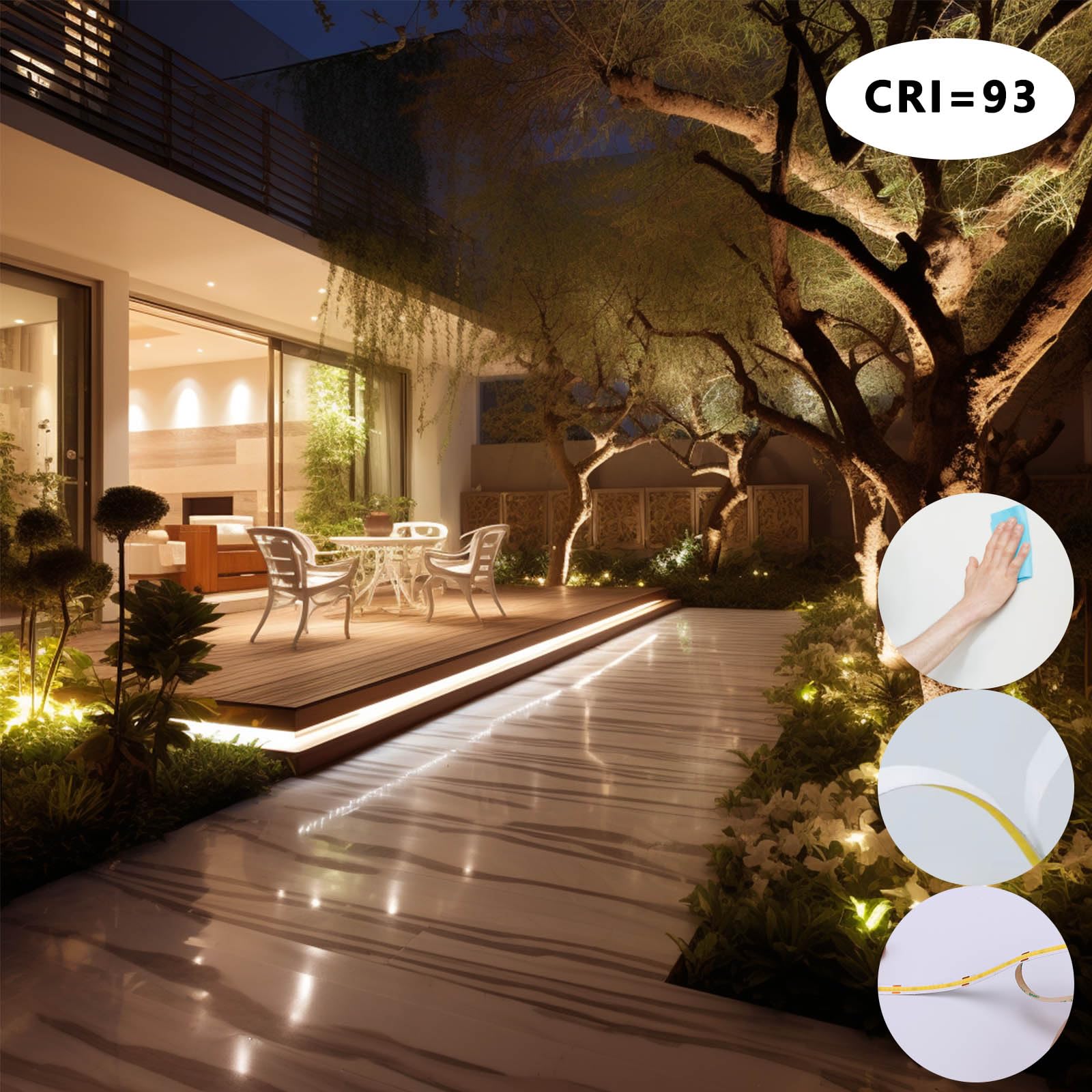BENLUN Tira LED COB Difusa Exterior Impermeable 24V CRI 93 20 Metros Kit | 3000K Blanco Cálido Luces LED Flexible Adhesiva 160W IP65 con Transformador para Habitacion, Patio, Jardín, 10 Metros x 2