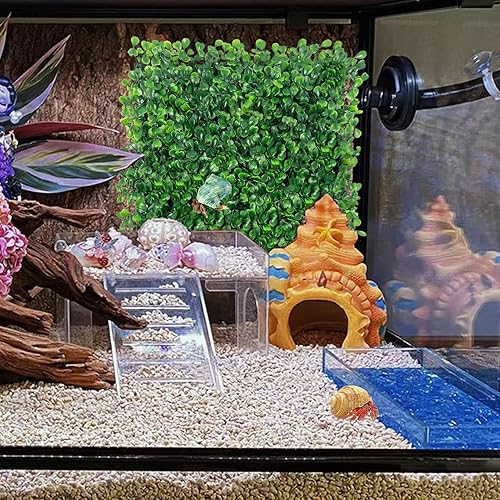 Rainmae 2Pack Faux Grass Mat Fake Turf Hermit Crab Climbing Wall, Hermit Crab Climbing Toys, Plastic Aquarium Plants Lawn Hermit Crab Supplies Climbing and Hide Toy for Gecko Reptile Lizard 10x10 inch(1 Pack)