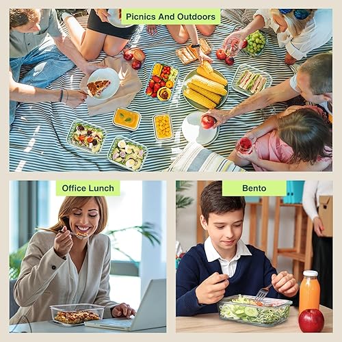 Miniatura 7 de Glotoch - Paquete de 10 recipientes de vidrio para almacenamiento de alimentos con tapas reutilizables, recipientes de vidrio de borosilicato ultra