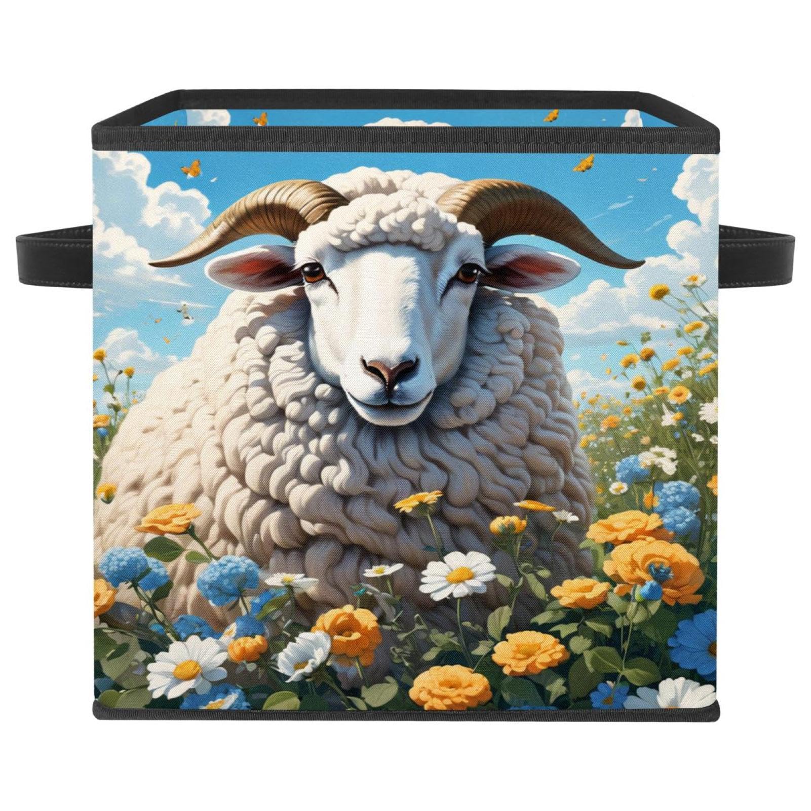 Boîte de rangement pliable anti-désordre motif moutons et fleurs pour chambre et jouets