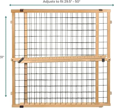 MYPET Wire Mesh Dog Gate: 29.5-50 Wide, Pressure Mounted with No Tools; Expandable, Durable Pet Gates for Doors and Hallways, 31 Tall, Made with Sustainable Hardwood