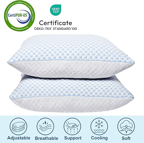 Miniatura 7 de XWZO Juego de 2 almohadas de enfriamiento tamaño Queen, almohadas de espuma viscoelástica trituradas, almohadas de gel ajustables para dormir de