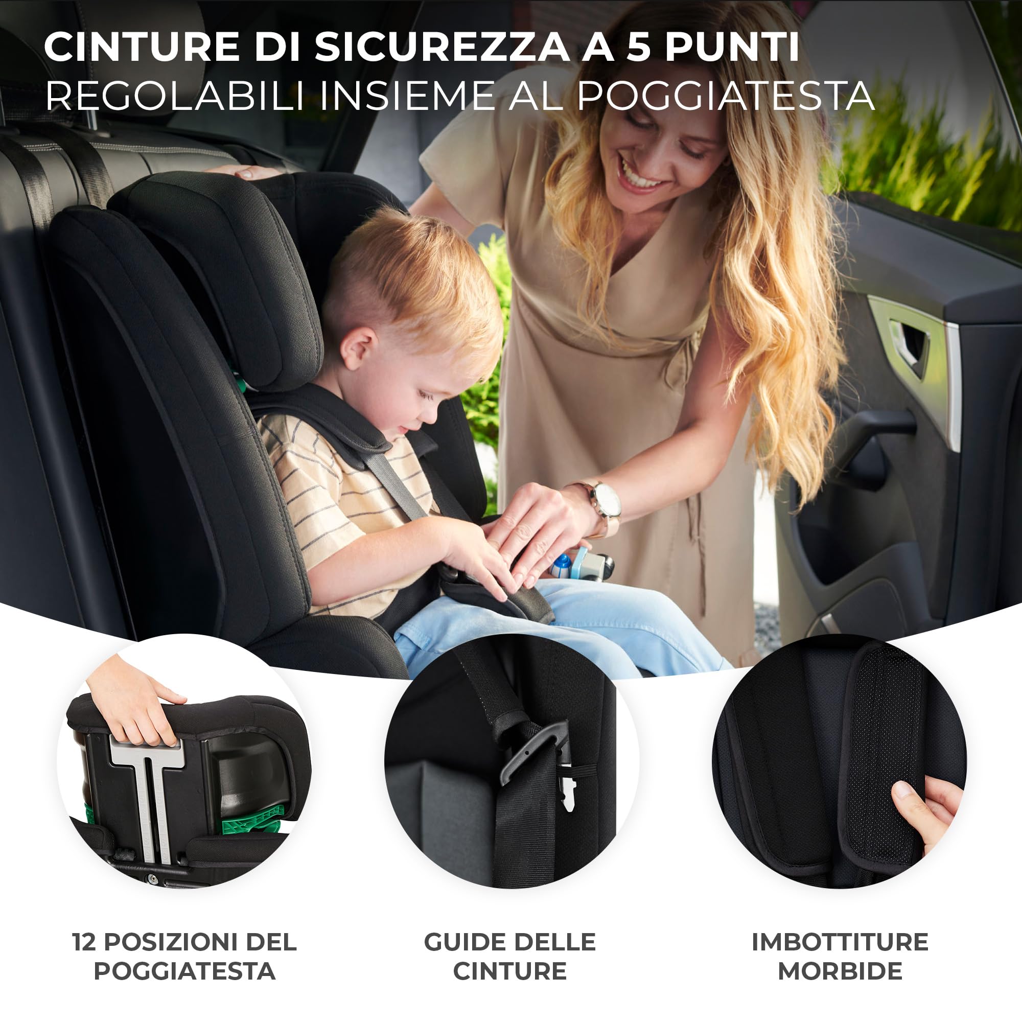 Kinderkraft SAFETY FIX 2 I-SIZE 76-150 cm Seggiolino Auto 9-36 kg isofix, Alzatina auto bimbi, Poggiatesta regolazione, Cinture di sicurezza, Facile da pulire, Grigio